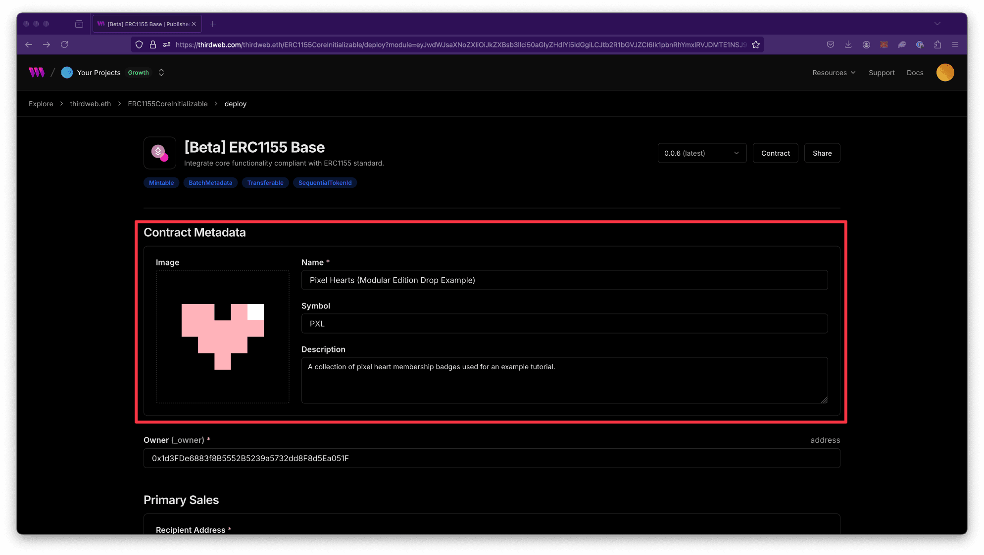 Screenshot of Edition Drop configure metadata